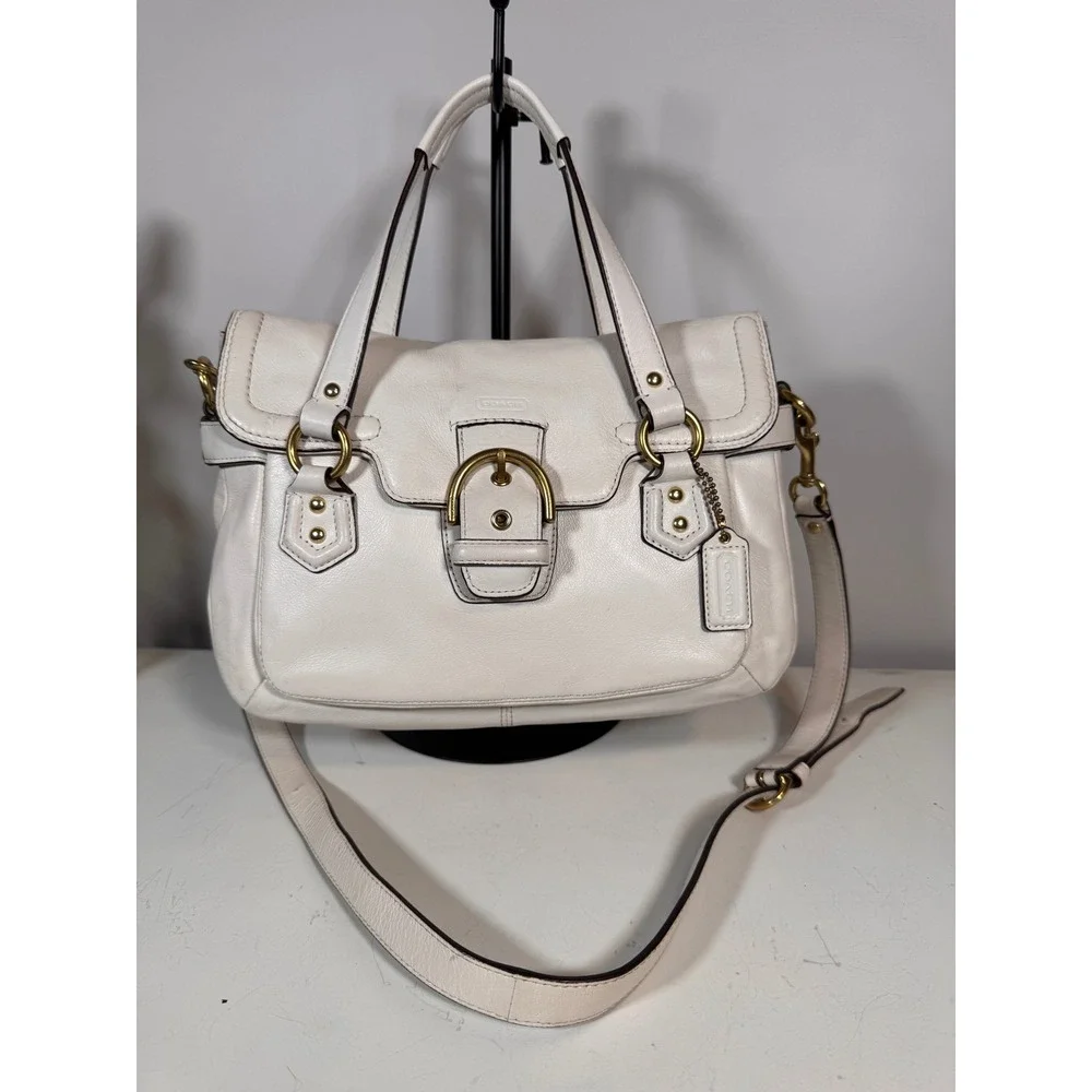 Coach Campbell Eva Flap Leather Satchel Crossbody F27231 Brass Buckle Flap